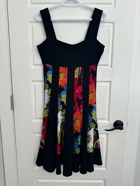 Bellissima Black Floral Panel Dress with Wide Straps medium